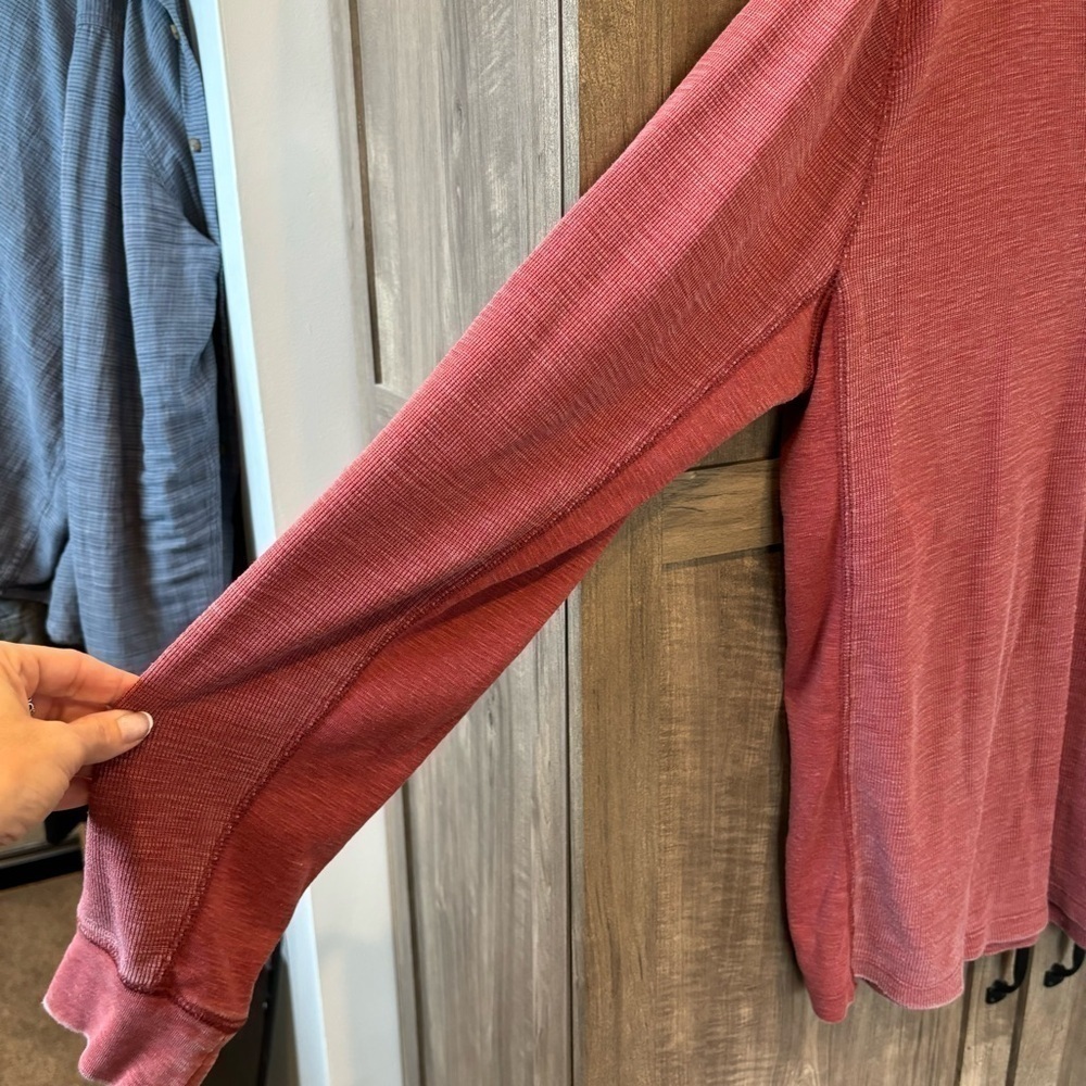 Lucky Brand XL Venice Burnout Henley Waffle Knit Thermal Rust Red - Picture 6 of 11